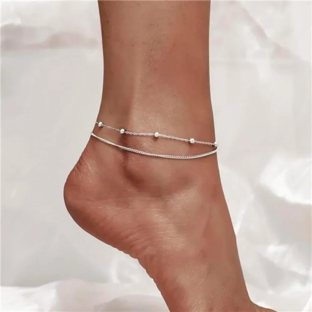 Sterling Silver Layered Anklet Women Satellite Star Butterfly Beach Jewelry